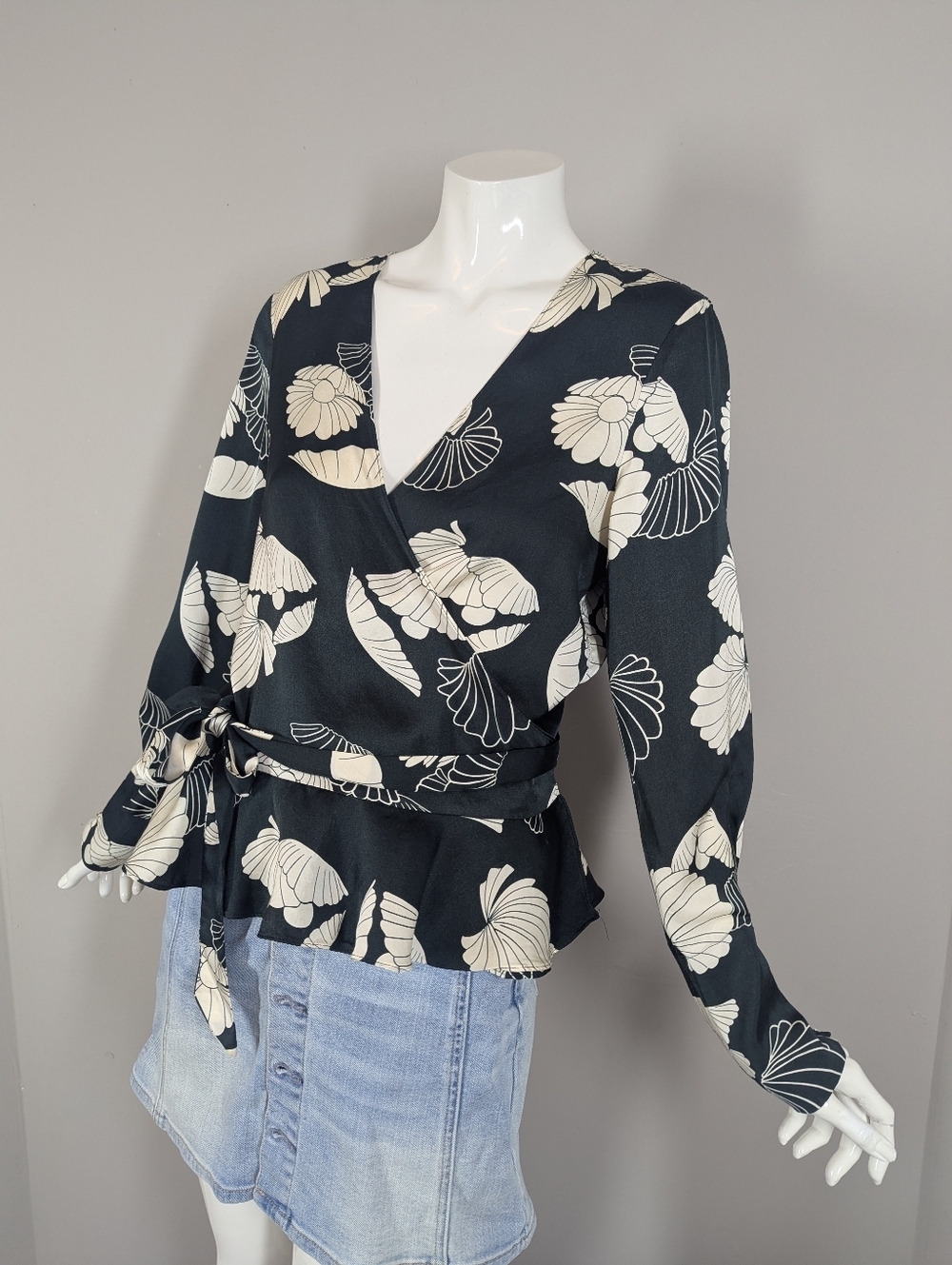 Scotch & Soda Wrap Top Floral Long Sleeve Tie Waist Blouse Boho Chic S/M